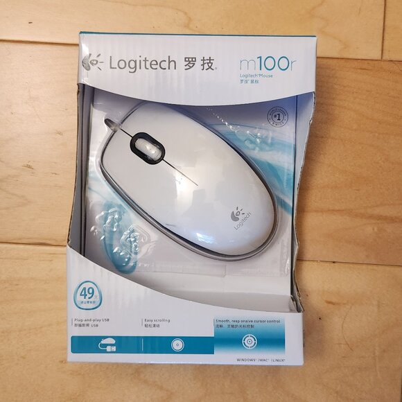 Logitech Other - Logitech m100r Plug USB White Mouse for Windows Mac Linux NEW